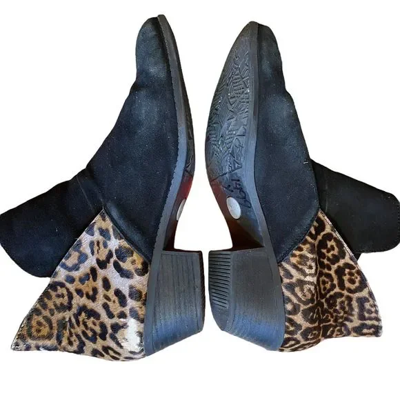 Me Too Zena 9 Black Suede Leopard Animal Print Pull On Ankle Bootie Shoes Sz 11M - Picture 4 of 12
